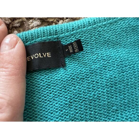 House of Harlow 1960 X Revolve Blue Teal Fringe V Neck Knit Sweater Top Size S - Picture 5 of 8